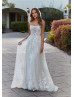 Square Neck Ivory Embroidered Lace Tulle Floral Wedding Dress